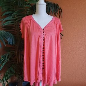 NWT Free People Azalea Oversized Button Up T Shirt Coral